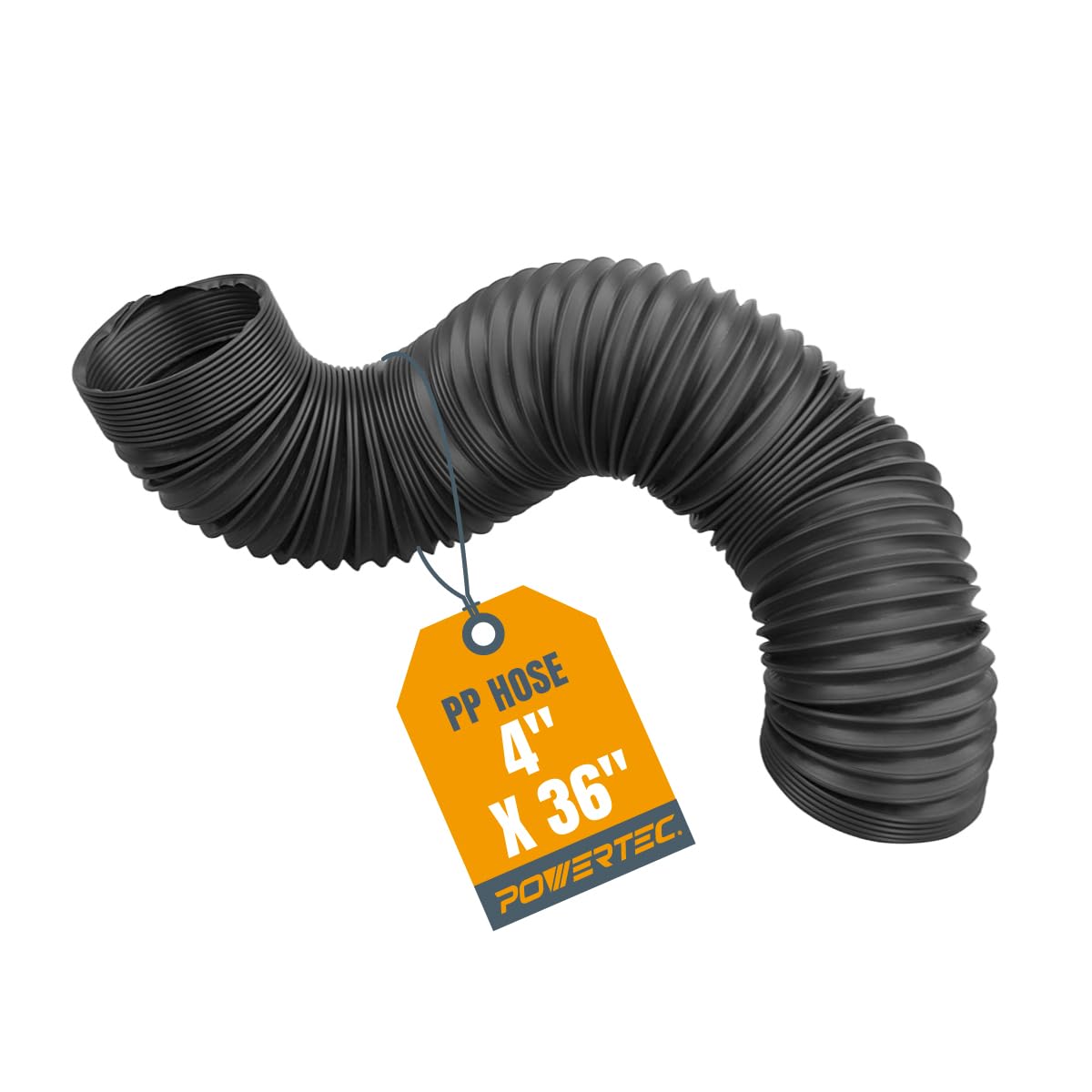 POWERTEC 70128 4-Inch Flexible Dust Collection Hose, Left Spiral, Black