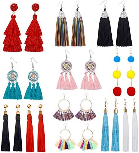 Tassel Drop Dangle Earrings for Girls Women Colorful Long Layered Bohemian Thread Fringe Earring