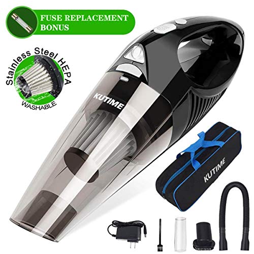 KUTIME Handheld Vacuum Cordless, Upgraded 6500PA Super Suction Power Car Vacuum with LED Light, Portable Vacuum Cleaner 2200mAh Lithium Battery, 12V Vac for Home and Car Cleaning