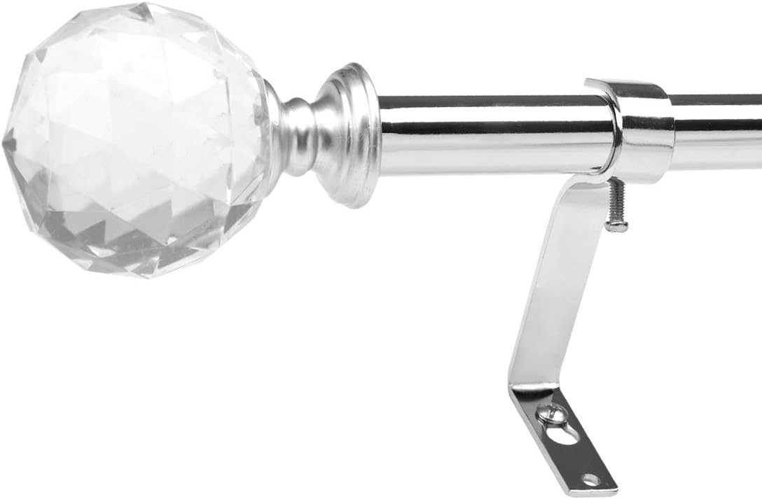 Window Treatment Hardware - Coquilles 3/4 Inch Diameter Adjustable Curtain Metal Rod with Round Clear Acrylic Ball Finials，28 to 48 Inch