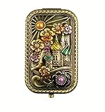 Ivenf Antique Bronze Castle & Flower Square Vintage Compact Purse Mirror, Christmas Gift