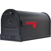 Architectural Mailboxes Arlington Post Mount Mailbox, Black, Large | Galvanized steel build for outside with weather-resistant build and rust-resistant powder-coat finish. USPS approved.