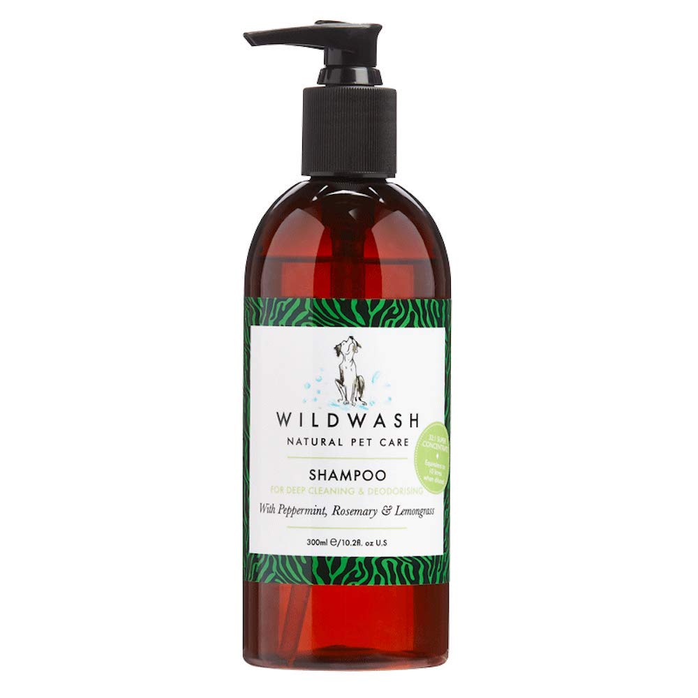 WildWash Deep Clean Shampoo for Dogs 300ml - Peppermint and Rosemary for Clean Smelling Hair, Eradicates All Odours Even Fox Poo - Natural, Sulphate and Paraben-Free for Sensitive Skin- concentrated