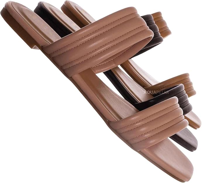 Amazon.com | Puffy Quilted Double Band Slide, Women Flat Sandal | Slides