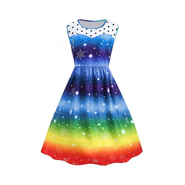 Elogoog Women Christmas Dress, Vintage Sleeveless Rainbow Mini Xmas Party Swing Gown