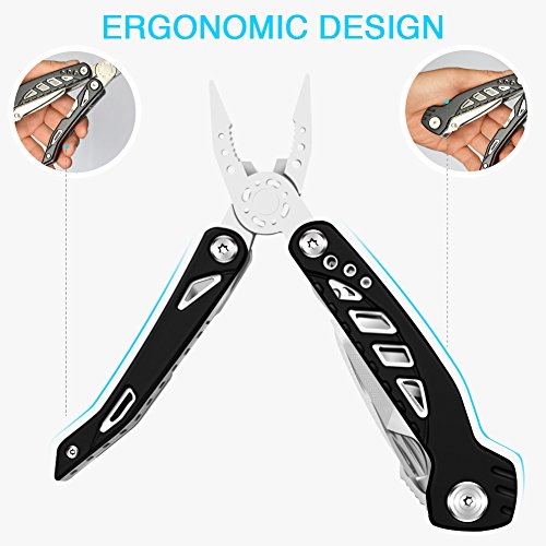 Multitool Knife Pohaku 10-in-1 Multi Purpose Pocket Knife Pliers tool Nylon Sheath Durable German Stainless Steel for Survival, Camping, Fishing, Hunting, Hiking, House and Office