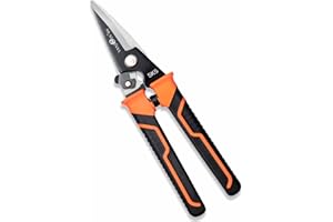 VANJOIN Heavy Duty Scissors, 9 Inch Multipurpose Carpet Cutting Scissors with Finely Serrated, Steel Shears Spring Loaded Sni