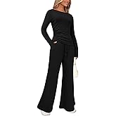 BeautyNee Women's 2 Piece Loungewear Long Sleeve Crop Top Wide Leg Pants Set Tracksuits Casual Outfit Sweatsuit