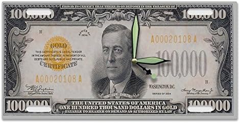 Money Clocks US Series 1934 $100,000 Dollar Gold Certificate License Plate 6 x 12 Wall Clock 2878. Largest and rarest US currency bill ever produced!
