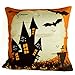 KUUQA 4Pcs Happy Halloween Linen Pillow Case Cover, Decorative Throw Pillow Cover Cushion Case with Spider/Moon/Bat for Halloween Party Favors Supplies(Pillow Inner not Included)