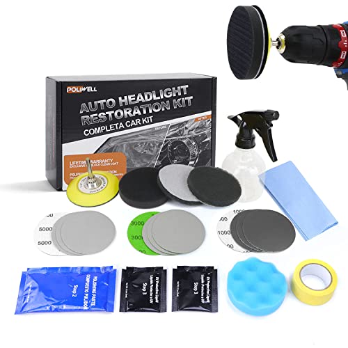 POLIWELL Headlight Restoration Kit 3 Easy Steps to Restore Sun Damaged