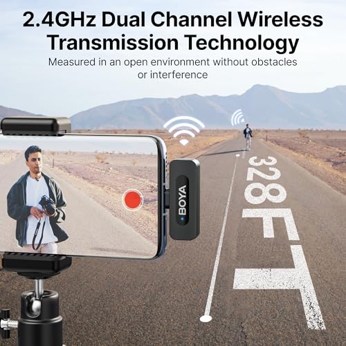 BOYA BY-V20 Wireless Microphones for iPhone 15/16 Series, Android/Laptop with USB-C Port, 100m Range, 9H Battery Life, Noise Reduce Mini Mic Clip on Lapel Microphone for Video Recroding/Youtube/TikTok