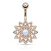 Flower with Synthetic Opal Center Belly Button Navel Rose Gold Ion Stainless Steel Ring B300
