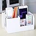 KINGFOM Desk Organizer Office Supplies Caddy Pu Leather Multi-function Storage Box Pen/Pencil,Cell phone, Business Name Cards Remote Control Holder White