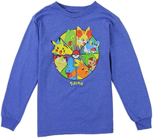 Pokemon Little Boys Long Sleeve Shirt Blue Wheel Circle Starters (5/6 (Medium))