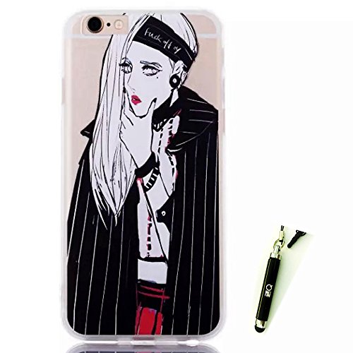 iphone 6s plus Case, ZZQ Personality Girl Pattern Transparent Back Case, Ultra Thin Flexible Texture Soft TPU Gel Rear Bumper Protective Skin Case Cover for iphone 6 plus / 6S plus 5.5 inch (#21)