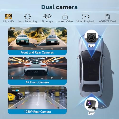 11 Inch for Apple Carplay Display & Android Car Display: Car Play Display with GPS Navigation 4K Dash Cam Reversing Camera Bluetooth Siri Voice Control IPS Touchscreen Mirror Link AUX FM 64G TF