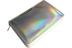 MEZERDOO 216 Slots Stamping Plate Holder Case Rainbow Laser Design Round Square Rectangular Nail Art Stamp Template Organizer 1pcs Empty Nail Art Plate Case Bag (Silver - 216 Slots)