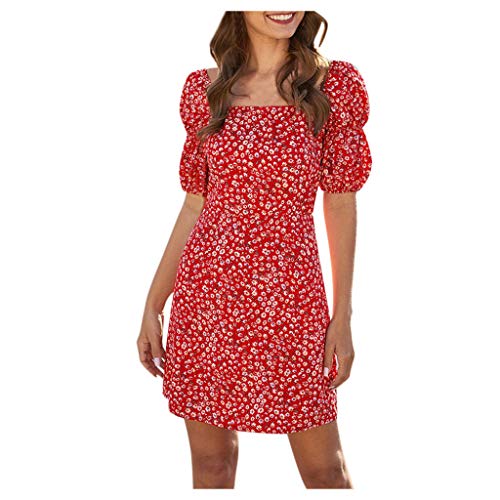 Women’s Short Sleeve Bodycon Mini Dress,Ladies Floral Printing Square Neck Summer Sheath Sundress