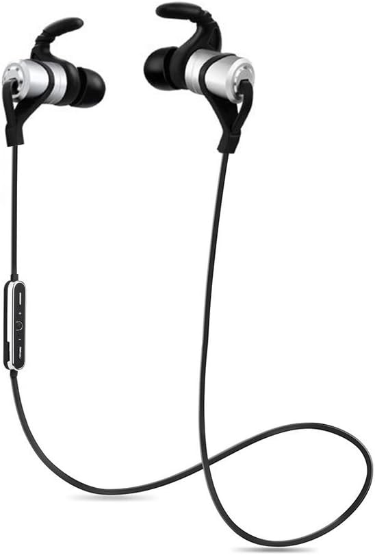Wireless Headphones, MOEIDO Bluetooth Earphones Stereo Sports Earbuds with Mic for Work Out Gym and Exercise for iPhone Huawei LG, etc.(Bluetooth 4.1, 6 Hrs Playing Time, Magnetic Control), Silvery White