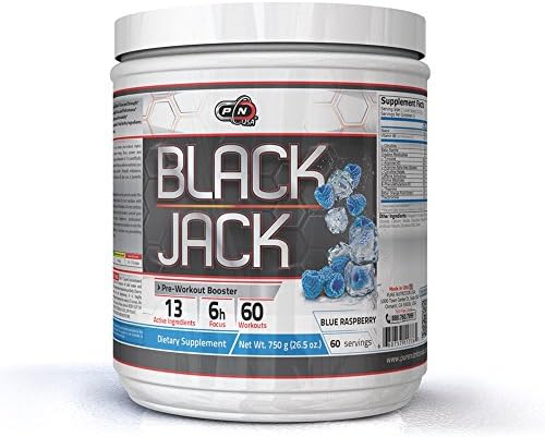 Pre Workout Powder Supplement Drink Black Jack Nitric Oxide Booster Niacin Creatine Men Women Vastly Improved Formula Enhances Muscle Pumps Energy Power Stamina Blue Raspberry 750g/26.5 oz 60 servings