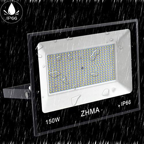ZHMA 2 Pack 150W LED Work Lights, Outdoor Lighting Flood Light with Plug, IP66 Waterproof Spotlight, 6500K Super Bright White Light, Floodlight Fixture for Garage, Garden, yard, Shop, Basketball Court - Thumbnail 4