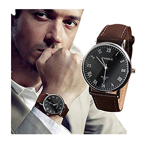 Han Shi Wristwatch, Luxury Fashion Mens Faux Leather Bussines Quartz Analog Watch Jewelry (B, L)