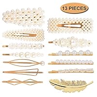 Bearals 13pcs Golden Pearls Hair Clips for Women Girls, Fashion Hair Clips Hairpins Headwear Barrettes, Hair Styling Accessories for Birthday, Party, Wedding and Gifts