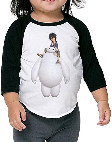 Toddler Cute Big Hero 6 Baymax And Hiro 100% Cotton 3/4 Sleeve Athletic Baseball Raglan Shirt Black US Size 2 Toddler
