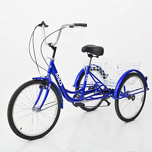 KUNS Adult Tricycle Trikes 7 Speed 3-Wheel Bikes,24 Inch Wheels Cruiser Bicycles with Large Shopping Basket