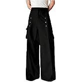GORGLITTER Men's Baggy Cargo Pants High Waisted Wide Leg Dress Metal Slacks Work Pants Y2K Casual Trousers