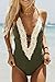 NYKKOLA Solid Lace Crochet Deep V Neck One Piece Swimsuit With Back Cutout Bikini Set Swimwear Monokini, Olive Green (S US(4-6))