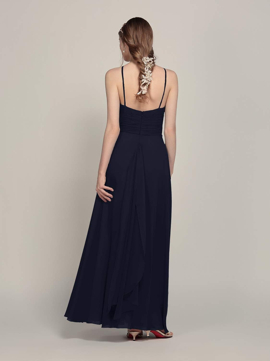 AW BRIDAL Chiffon Halter Long Bridesmaid Dresses Plus Size Formal Dreses for Women Maxi Evening Gown: Clothing