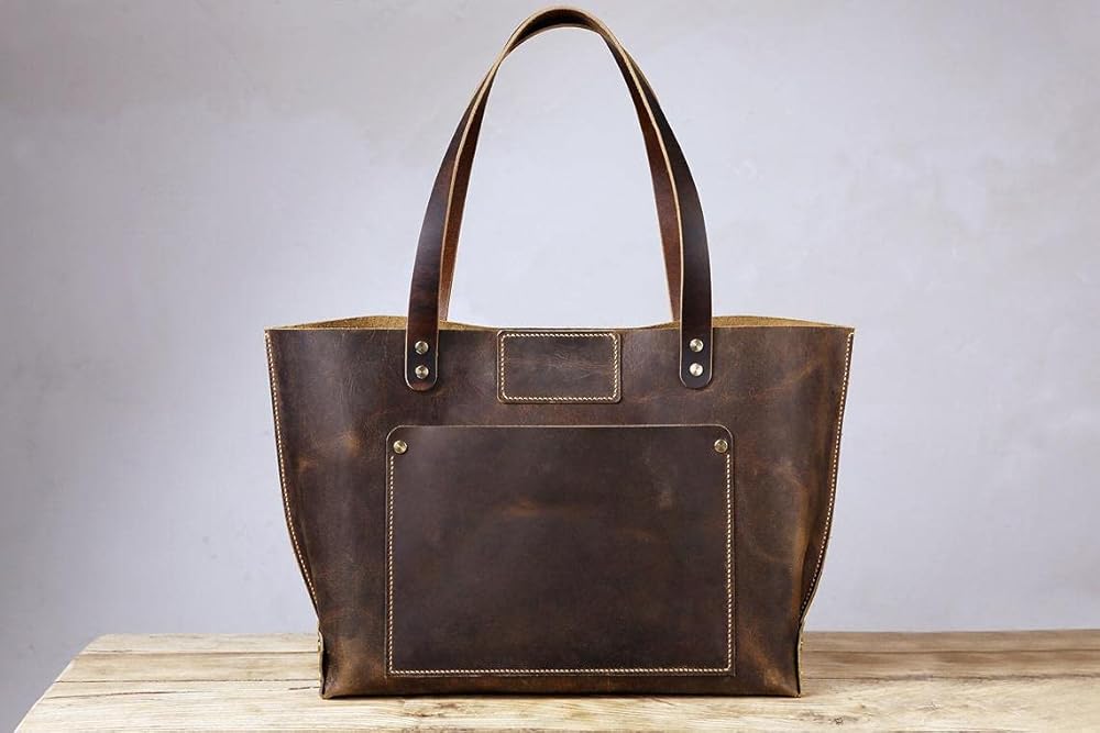 Vintage leather extra large tote bags, brown genuine
