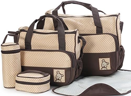Diaper Bag Set for Boys Girls 5pcs Set Shoulder Stroller Straps Tote includes Padded Changing Pad (Brown)