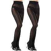 MANZI 2 Pairs Shiny Pantyhose for Women Open Crotch Shimmer Tights 20 Denier