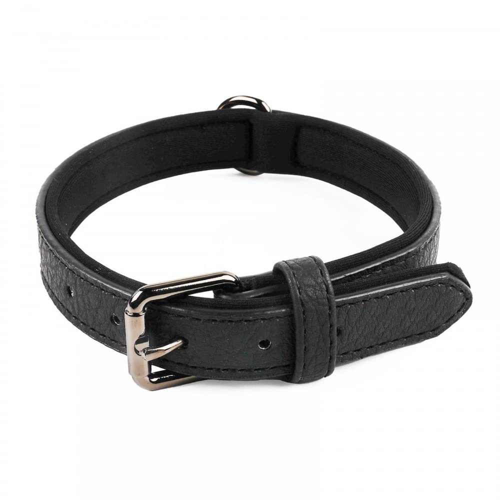 MiOYOOW Leather Dog Collar, Soft Padded Leather Collar with Adjustable Metal Buckle for Puppies Small Medium Large Dogs