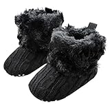 LNGRY Baby Boy Girl Snow Boots Soft Crib Shoes Toddler Prewalker Shoes (0-6 Months, Black)
