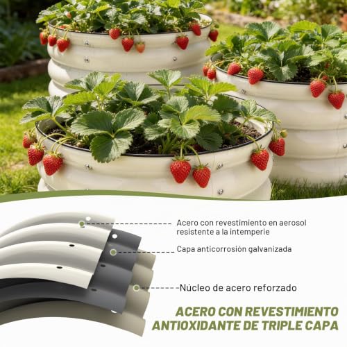 SHALL Kit de 3 piezas (61 cm x 28,8 cm) para jardinera elevada redonda, ideal para exteriores con bordes de seguridad, fácil de montar y apta para flores y frutas.