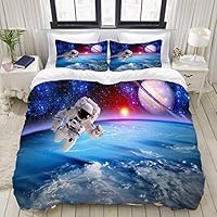 ECOMAOMI Premium Easy Care 3 Pieces Duvet Cover Set with 2 Pillow Shams,Astronaut Spaceman Outer Space Science Fiction,Newest Luxury Quality Microfiber Down Comforter Bed Cover Quilt - Full-Queen