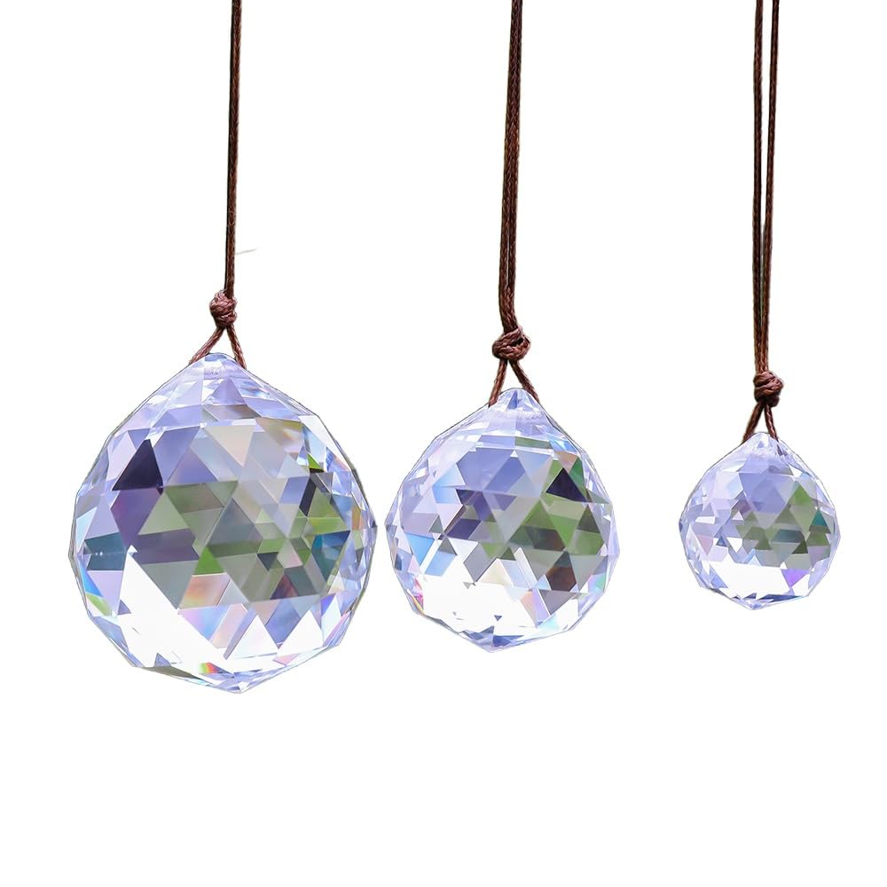 3pcs Crystal Prism ball with Lanyard Sun Shine Catcher Rainbow Pendants Maker K9 Hanging Faceted Prism Balls Crystal Ball Pendant Faceted Glass Pendant for Home Garden Wedding Party Craft Decor Gifts