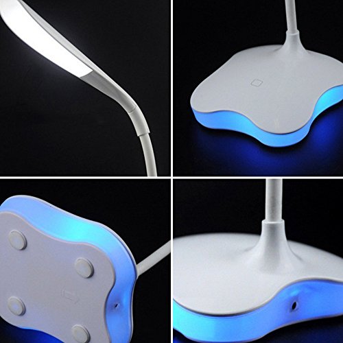 AENMIL New Clover Creative 18 LED Eye Protection Desk Lamp USB Charging 3 Level Adjustable Brightnes Bedside Reading Table Light for Kids Children - White + blue nightlight