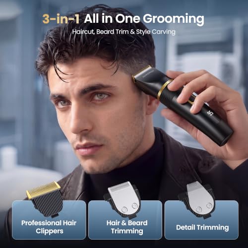Hair Clippers Men 3 in 1,Cordless Clippers for Men Haircut,Beard Trimmer | Clippers&Trimmers in 1,Ceramic Blade,Quiet,2 Speeds Ajustable,3.5H Long Runtime,Waterproof,0~30mm Fade Length