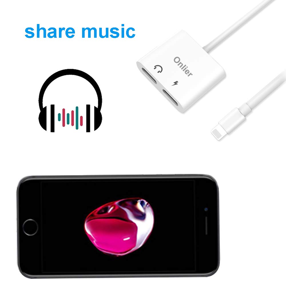 Compatible Adapter & Splitter, Dual Headphone Audio & Charge Adapter，2 in 1 Dual Adapter for Jack Call + Sync + Charging + Music for iPhone X/8/8Plus/7/7Plus
