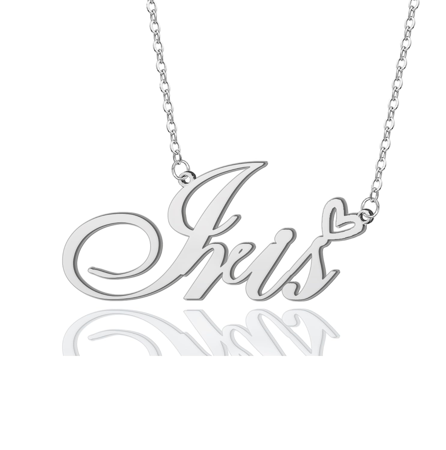 AOLO Iris Heart Name Necklace Silver Stainless