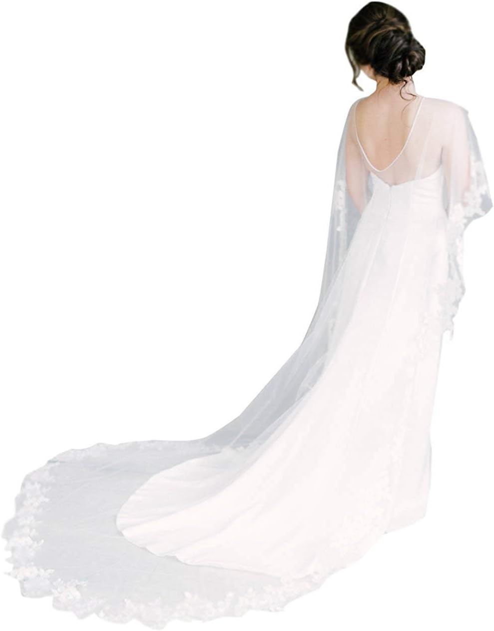 Elegant White Cathedral Length Wedding Capes Bridal Cloak Lace Tulle Veils