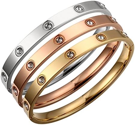 Bracelets Women Gold Color Stainless Steel Charm Bangles Zircon Inlayed Cuff Bracelet for Lovers Gift 58mm gold