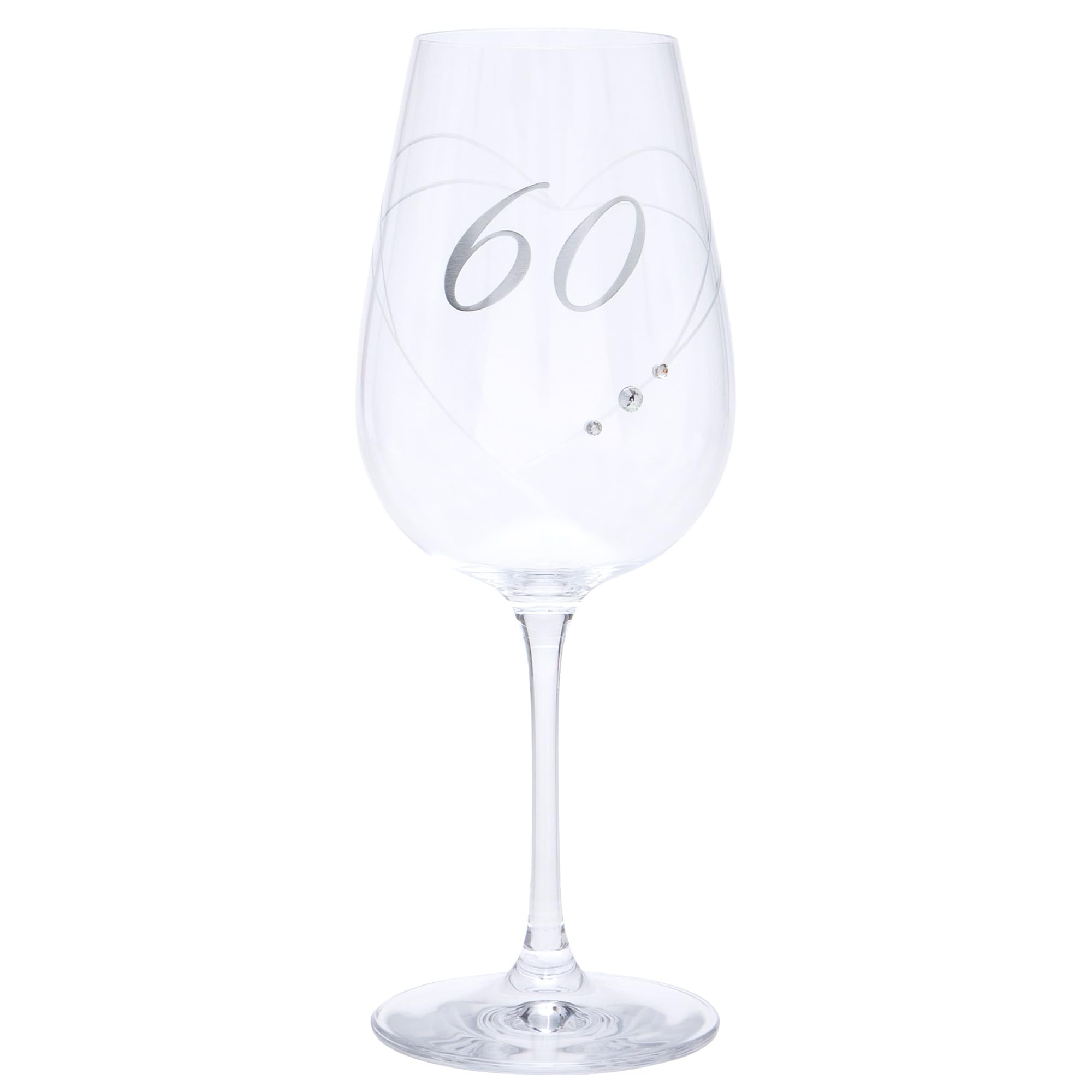 60th Birthday Wine Glass with Etched Heart and Diamante Detailing, 550ml, Gift Boxed