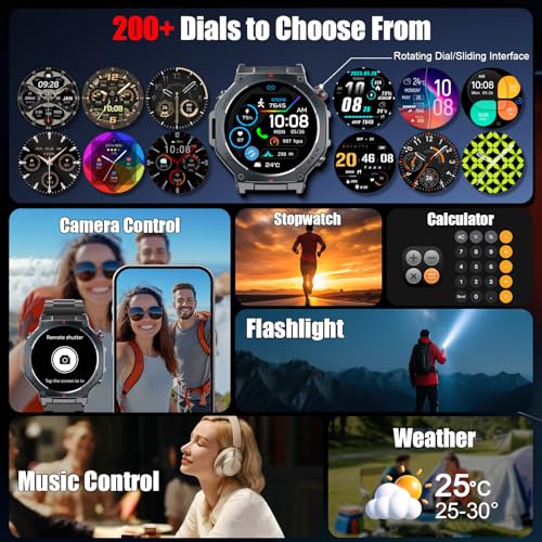 Smart Watch for Men Answer/Make Calls, 1.43" AMOLED Military Smart Watch with GPS/Torch/Compass/Altitude/Heart Rate/Health Monitor/Blood Oxygen, 5ATM Waterproof, 160+ Sports Smartwatch for iOS Android