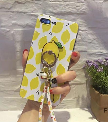 LINFA Fashion Summer Fruit Lemon Watermelon Strawberry phone case for iPhone 7Plus 5.5 inch case +Pendant Ring Holder Stand Bracket Soft TPU And Back Case with Lanyard (Yellow lemon)